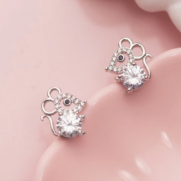 NEW Tibetan 925 Silver Cute Mouse Zircon Earrings - Picture 13 of 15